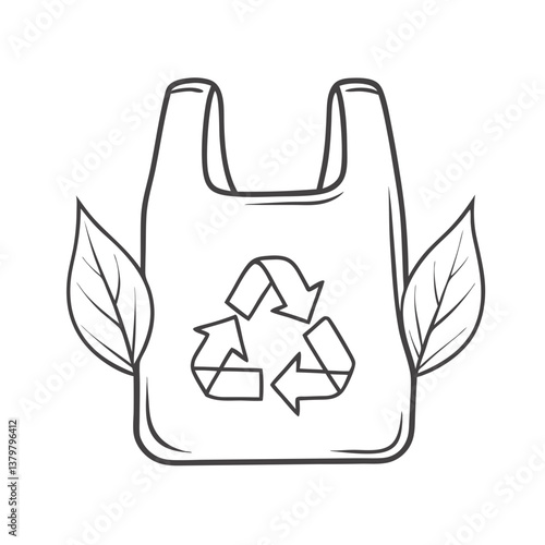 Recycling bag with leaves in eco-friendly line art style