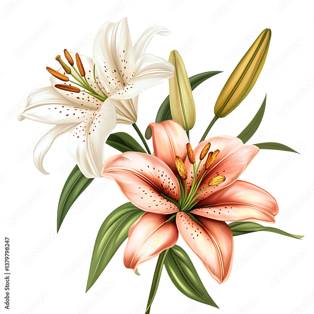 Obraz premium elegant blooming lilies with buds on Transparent Background 