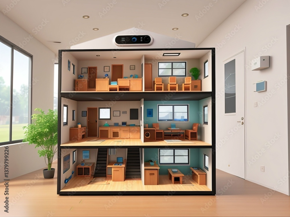 Fototapeta premium A large house with a living room, kitchen, and dining room