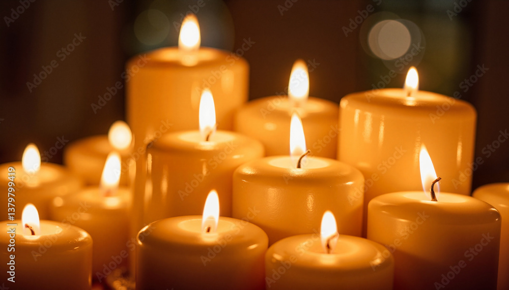 Glowing candles illuminating cathedral space, tranquility and remembrance Glowing candles illuminating cathedral space, tranquility and remembrance