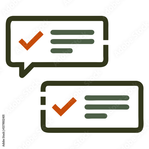Two Speech Bubbles with Checkmarks for Communication and Feedback
