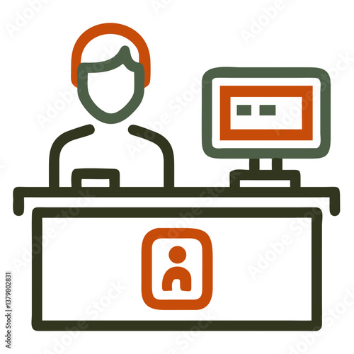 Friendly Receptionist at Front Desk with Computer in Modern Office Setting