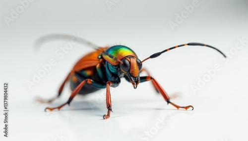 Close-up of colorful insect on white backdrop, art, creepy crawly, illustration