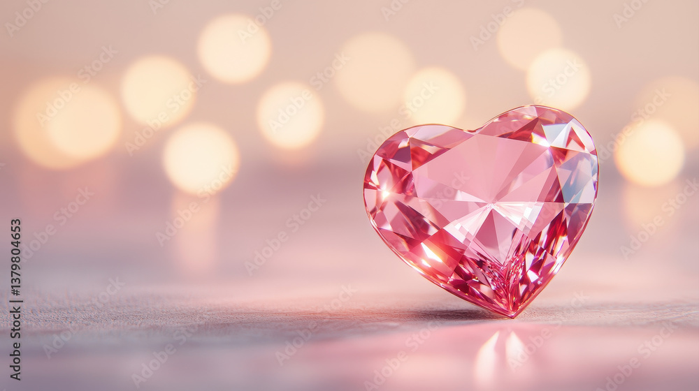 sparkling pink diamond heart glimmers softly, reflecting light beautifully against blurred background, evoking feelings of love and elegance sparkling pink diamond heart glimmers softly, reflecting light beautifully against blurred background, evoking feelings of love and elegance