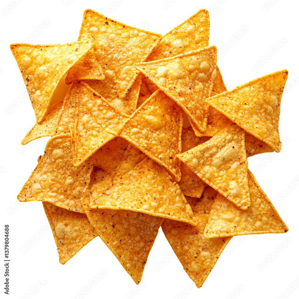 Pile of crispy and flavorful tortilla chips on a transparent background, perfect for snacking and party food concepts Pile of crispy and flavorful tortilla chips on a transparent background, perfect for snacking and party food concepts