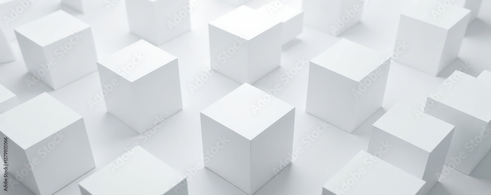 Fototapeta premium Randomly shifted white cube boxes create a modern and abstract background with empty space, architecture, background