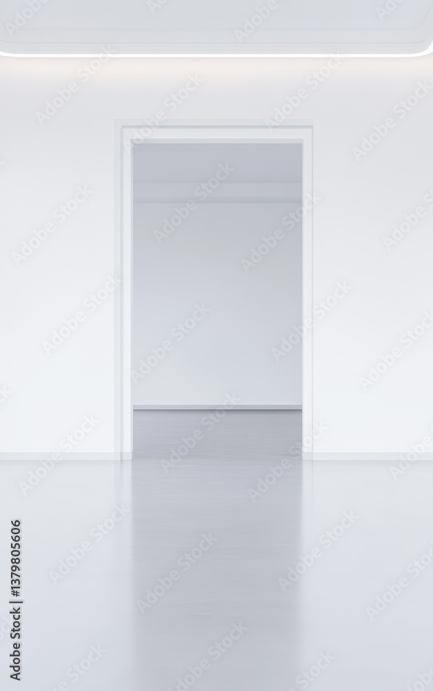 Minimalist interior with open door showcasing empty white room and smooth floor Minimalist interior with open door showcasing empty white room and smooth floor