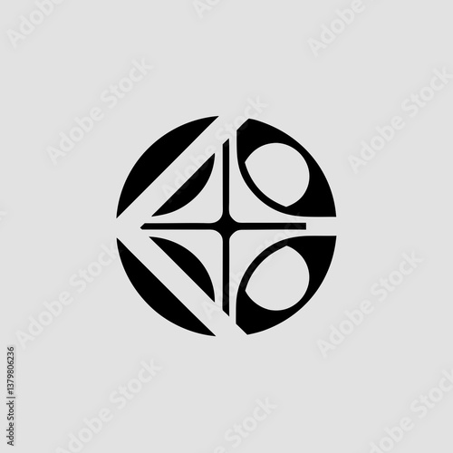 Abstract circle design with intersecting black shapes art