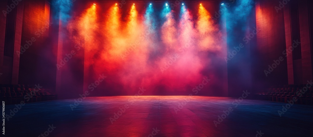 Fototapeta premium Vibrant Stage Lighting: A Dramatic Theater Setting