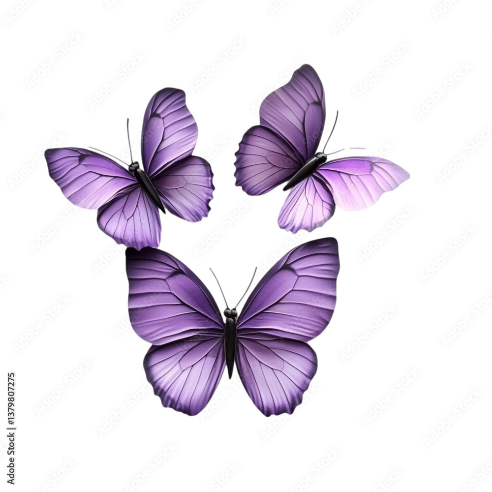 Three Purple Butterflies on Striped Background Artistic Design Three Purple Butterflies on Striped Background Artistic Design