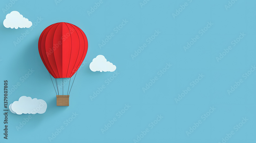 Fototapeta premium balloon, air, sky, hot, vector, travel, illustration, fly, hot air balloon, flying, cloud, transportation, basket, colorful, balloons, red, airship, flight, transport, fun, adventure, clouds, up, aero