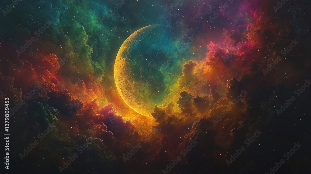 Colorful moon in nebula Colorful moon in nebula