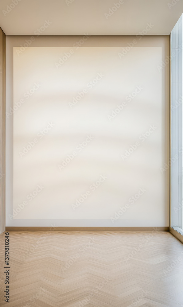Fototapeta premium Empty wall with large window and natural light in modern interior space