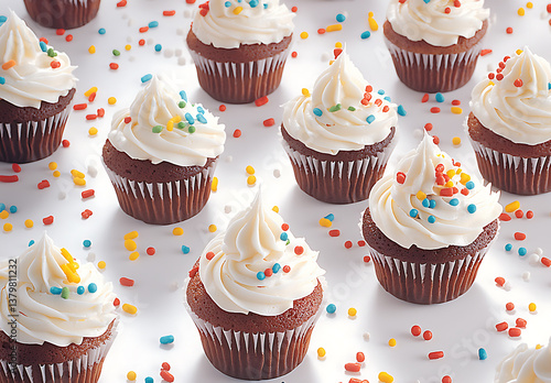 Wallpaper Mural Delicious cupcakes with creamy frosting and colorful sprinkles create joyful and festive atmosphere Torontodigital.ca