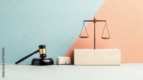 Justice scales and gavel