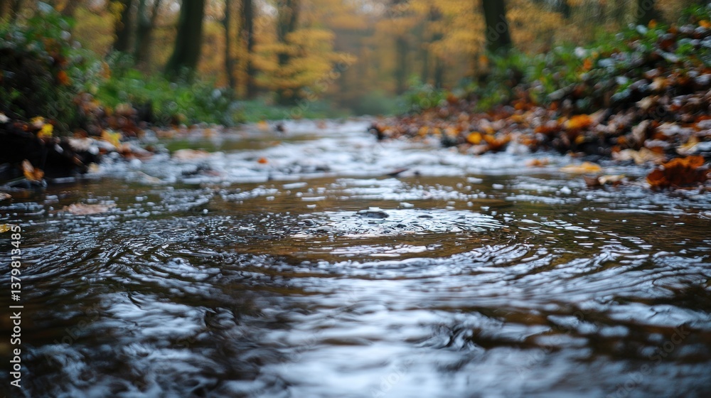 Autumn stream flowing through forest Autumn stream flowing through forest