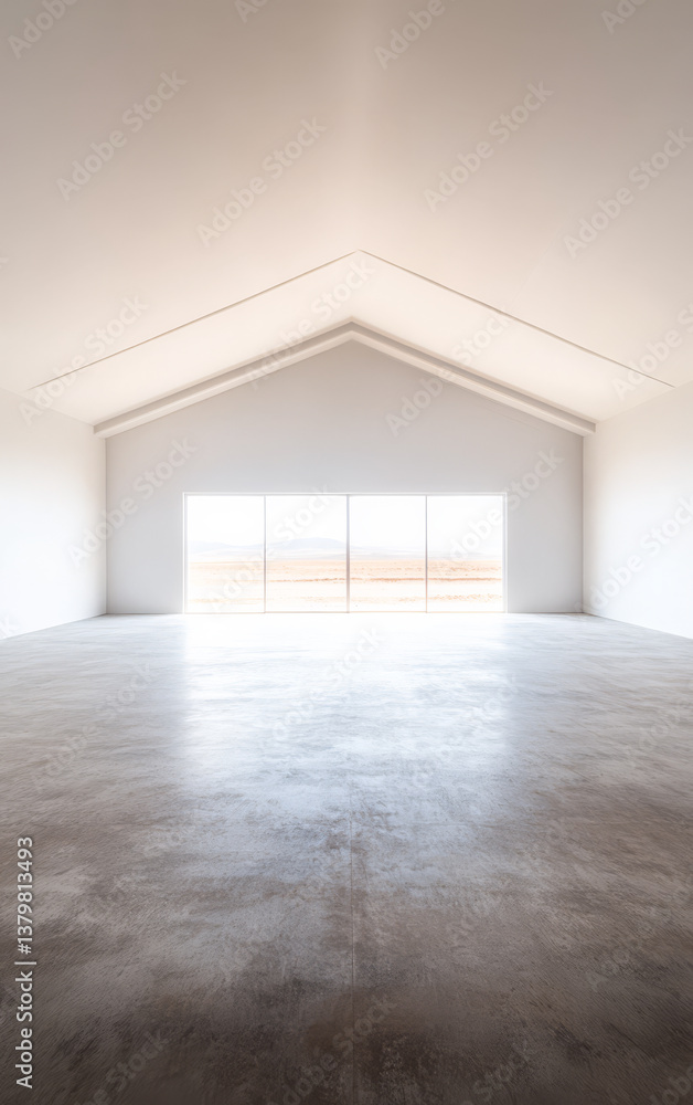 Obraz premium Modern interior of a spacious room with large windows in a minimalist design