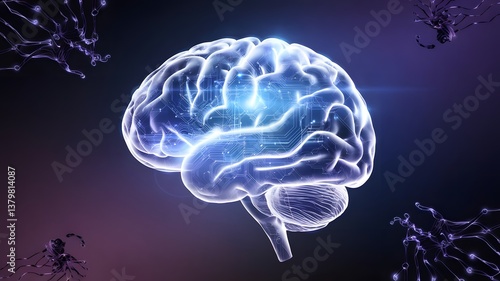 Illuminated Digital Brain with Neural Pathways