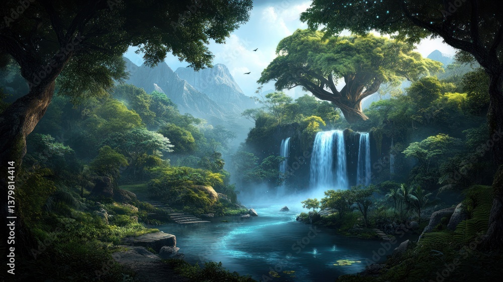 Lush rainforest waterfall scene (1) Lush rainforest waterfall scene (1)