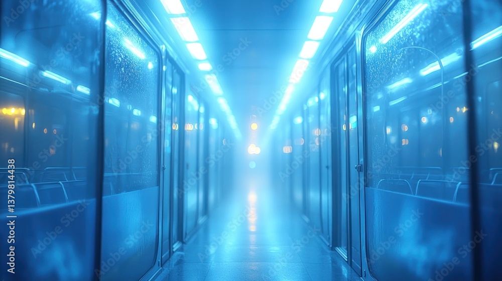 Fototapeta premium Futuristic train corridor at night