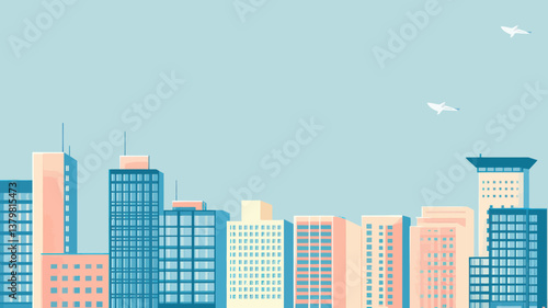 Modern Urban Skyline with High-Rise Buildings and Minimalist Design - Flat Vector Cityscape Illustration for Architecture and Urban Planning Concepts