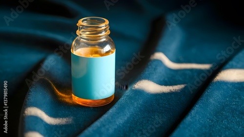 Glass Bottle with Orange Liquid on Patterned Fabric