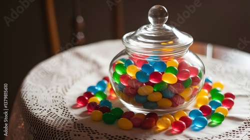 Glass Jar with Vibrant Colorful Jelly Beans