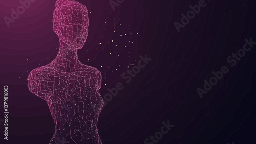 Low Poly Wireframe 3D Mannequin Fashion Vector Banner - Designer Workshop, Dressmaker Mesh Art, Fashionable Boutique