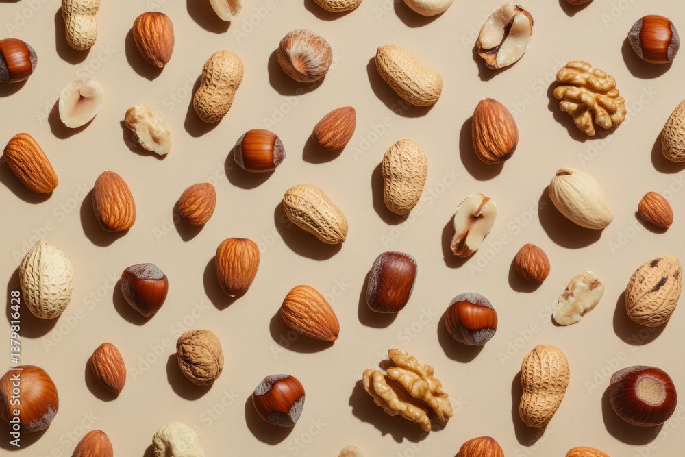 Nuts arranged in beautiful pattern on surface Nuts arranged in beautiful pattern on surface