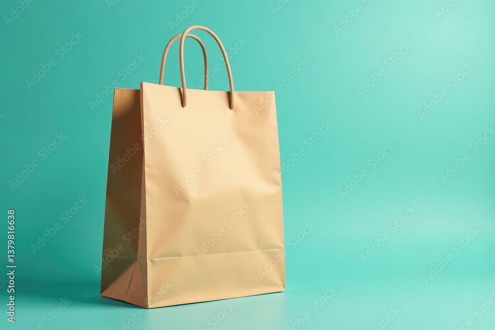 Close-up view of a single brown paper shopping bag , texture, simple, white background Close-up view of a single brown paper shopping bag , texture, simple, white background