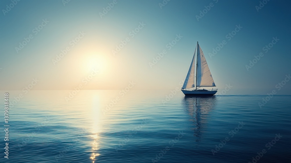 Fototapeta premium Peaceful sailboat sunset seascape