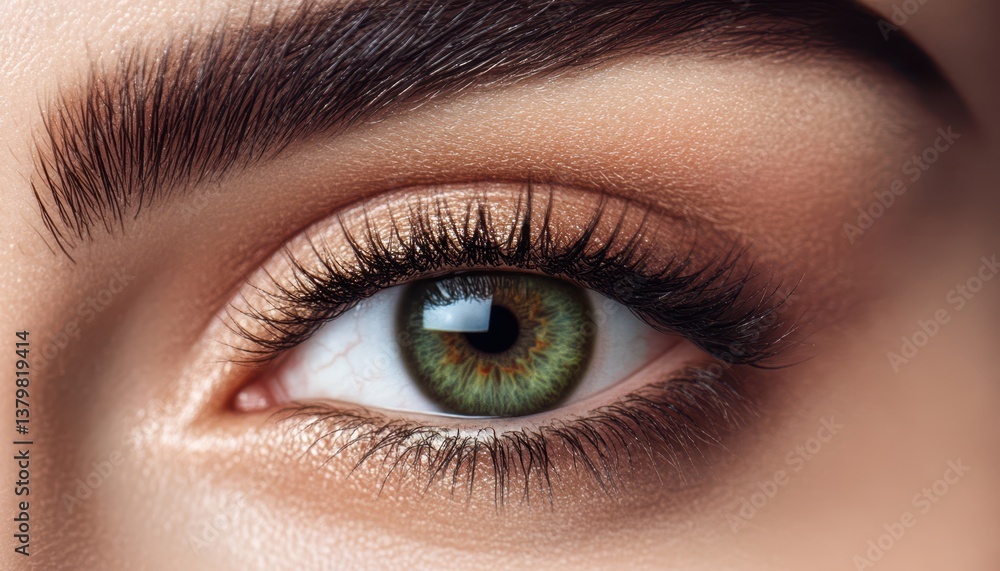 Obraz premium Close-up shot of a woman's eye showcasing long, elegant eyelashes.
