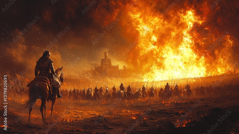 Fototapeta premium Epic battle scene, raging inferno