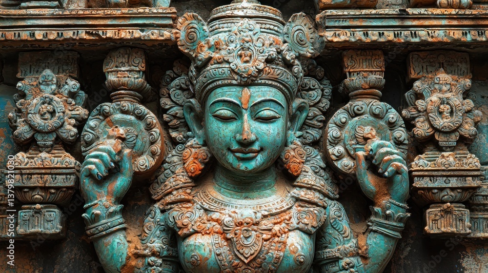 Fototapeta premium Ancient carved deity, intricate details