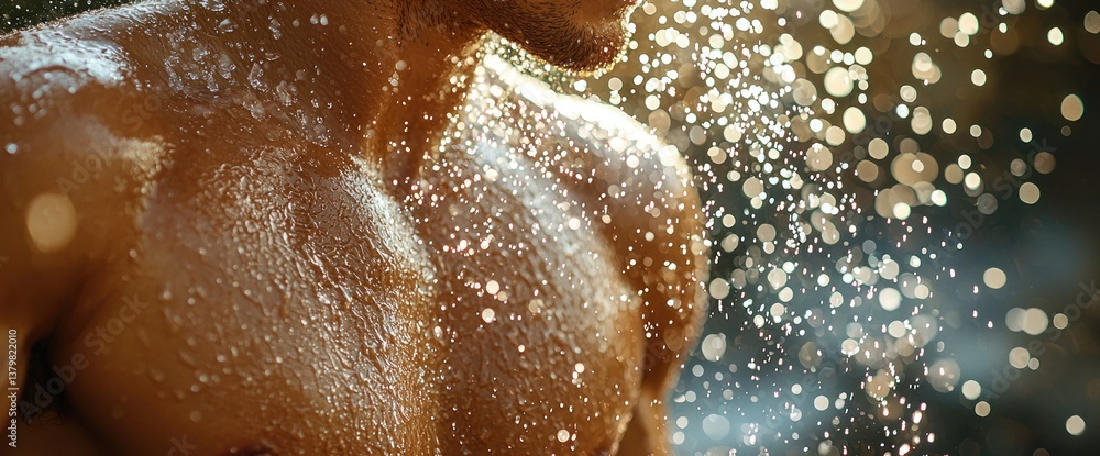 Fototapeta premium Water splashing on a muscular torso