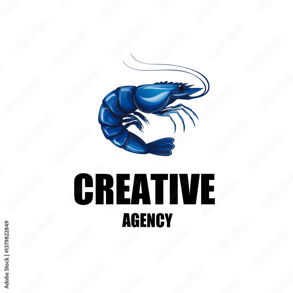 vector illustration of a blue shrimp Logo icon design with text Creative Agency