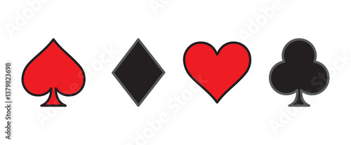 Suit deck of playing cards on white background. Vector illustration. card suits, clubs, diamonds, hearts, and spades, vector