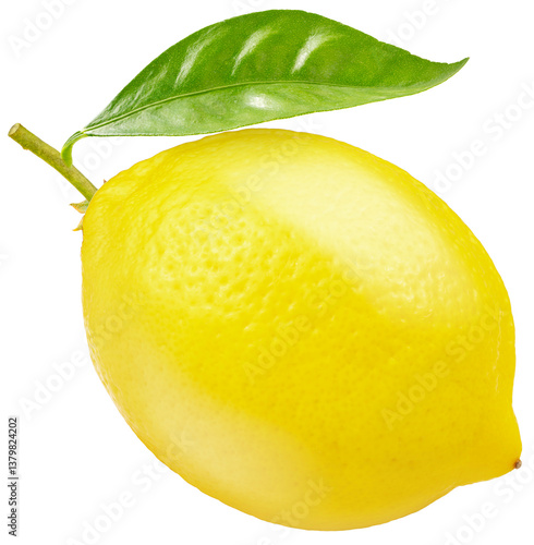 Yellow Citrus Lemon fruit with leaf isolated on white background, Sweet Lemon on white PNG File.