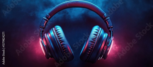 Stylish Headphones in Neon Lit Studio