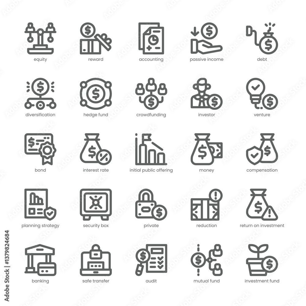 Investment Fund Icon pack for your website, mobile, presentation, and logo design. Investment Fund Icon outline design. Vector graphics illustration and editable stroke. Investment Fund Icon pack for your website, mobile, presentation, and logo design. Investment Fund Icon outline design. Vector graphics illustration and editable stroke.