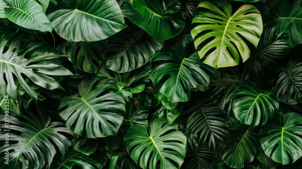 Naklejka premium Lush green leaves create vibrant natural backdrop