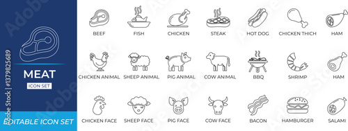 Meat line icon set.
