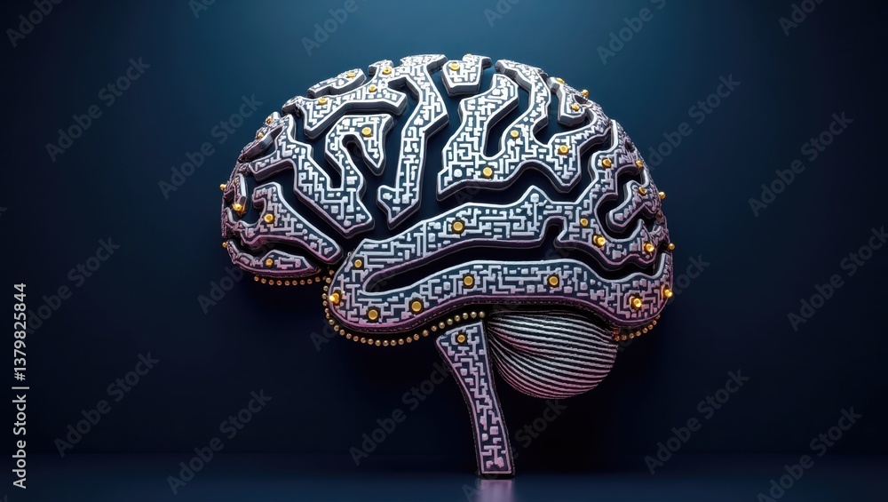 Abstract Metallic Brain Structure Circuit Board Design Neural Network Concept Abstract Metallic Brain Structure Circuit Board Design Neural Network Concept
