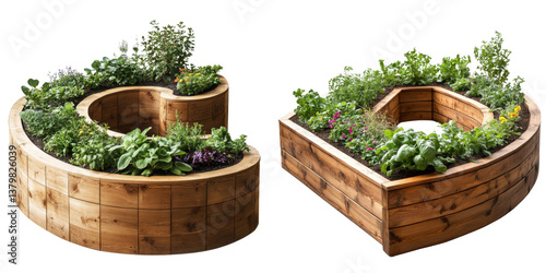 Custom Wooden Garden Beds with Curved Designs for Home Gardening