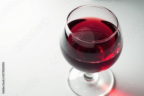 Deep crimson red wine in a crystal glass on white, minimal, drink