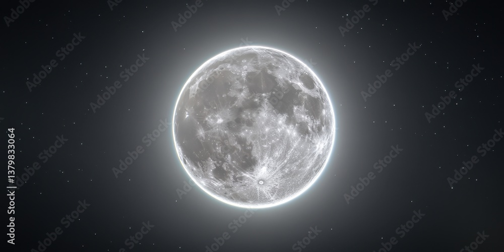 Obraz premium Illustration of Full Moon in a Starry Night Sky 