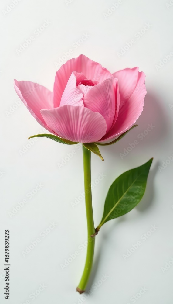 Delicate petals unfurl on a crisp white surface, isolated flower, flowers, blooms Delicate petals unfurl on a crisp white surface, isolated flower, flowers, blooms