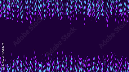 Melody track equalizer background with variable frequencies. Wave sound signal with high low frequency amplitudes top and bottom. Vector on black backgdrop