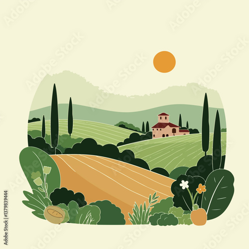 Tuscan Landscape Illustration