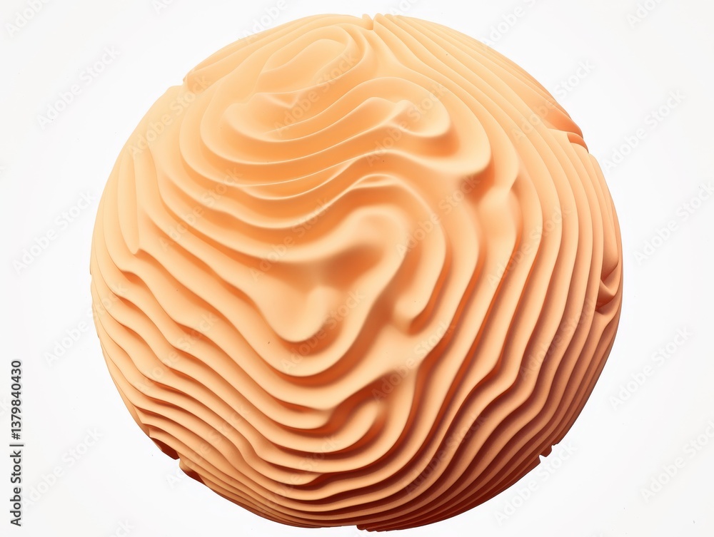 Abstract Sphere with Layered Wavy Texture in Peach Color on a White Background Abstract Sphere with Layered Wavy Texture in Peach Color on a White Background